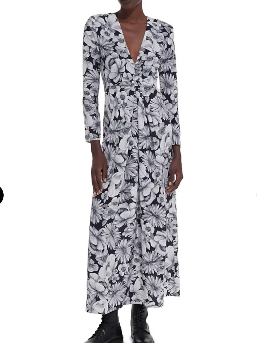 The Kooples Romantic Garden Silk Maxi Dress Black White Size Small